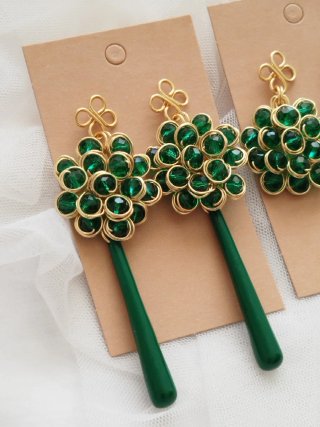 Pendientes flamenca/fiesta dorados y verdes
