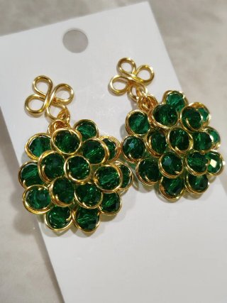 Pendientes flamenca/fiesta dorados y verdes