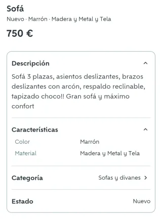 Sofá 3plazas marrón