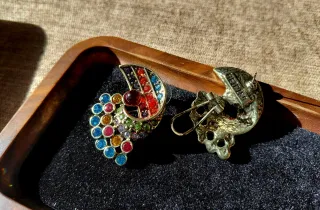 Pendientes Vintage Búho Flores Rosas pieza única
