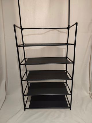 Scaffale scarpiera con appendiabiti - 5 livelli, nero