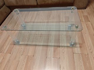 Mesa centro cristal 2 niveles metacrilato dorado 1