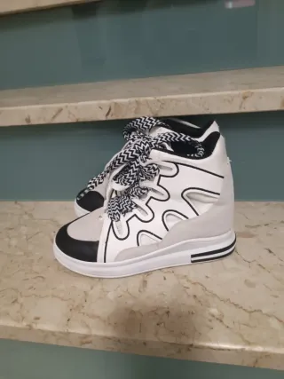 Sneakers donna platform bianche e nere - Taglia 37