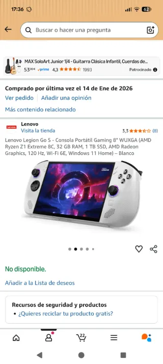 Lenovo Legión Go Blanca z1 extreme 32gb 1tb