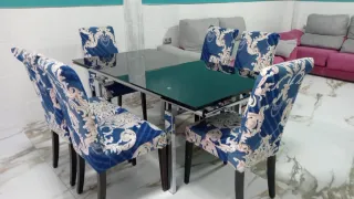 Mesa de comedor cristal y metal 6 personas