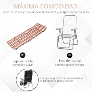 2 Tumbonas Acero Acolchadas Rayas Naranja