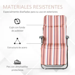 2 Tumbonas Acero Acolchadas Rayas Naranja