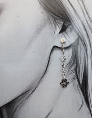 Pendientes largos acero flores plateados