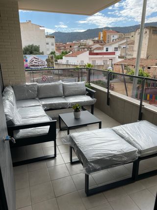 Conjunto Sofás y Mesa Terraza Negro/Gris