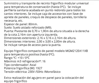 Cámara Frigorífica Nueva