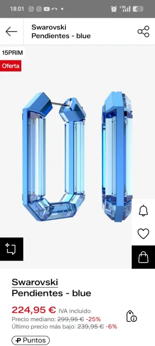 Pendientes Aro Rectangular Swarovski Azul Tamaño G