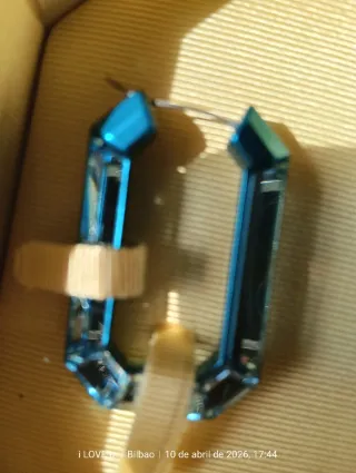 Pendientes Aro Rectangular Swarovski Azul Tamaño G