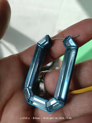 Pendientes Aro Rectangular Swarovski Azul Tamaño G