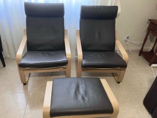 2 Sillones y Reposapiés Ikea Piel Marrón
