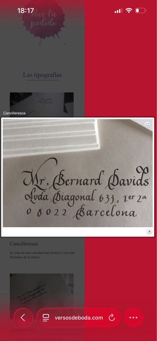 Versos de boda a mano con caligrafia a mano.