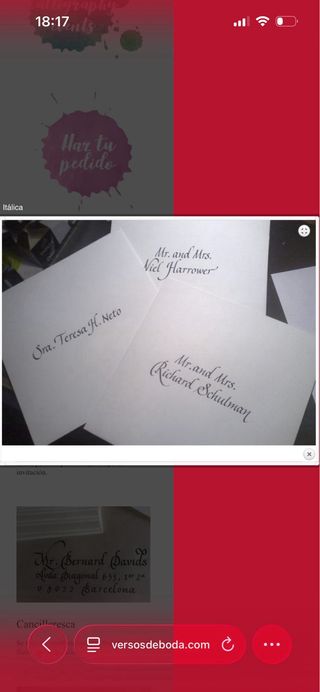 Versos de boda a mano con caligrafia a mano.