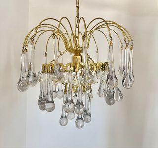 Lámpara vintage de cristal lagrima y laton dorado