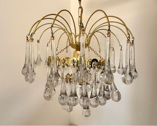 Lámpara vintage de cristal lagrima y laton dorado