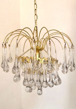 Lámpara vintage de cristal lagrima y laton dorado