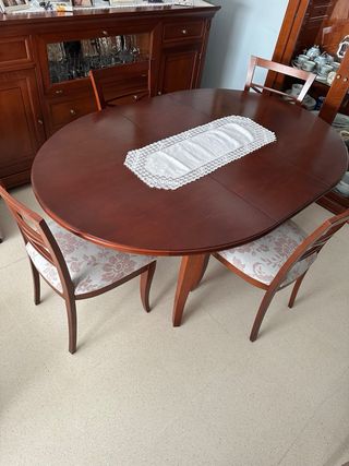 Mesa comedor extensible redonda con 6 sillas