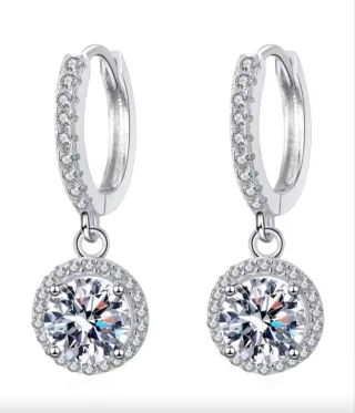 Pendientes Moissanita Redondos Plata