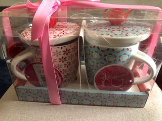 Set 2 Tazze da Tè Porcellana Coperchio Rosso