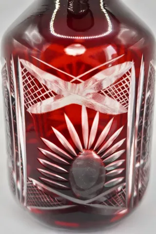 Jarrón Decantador Cristal Bohemia Tallado Rojo