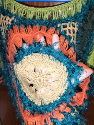 Jersey Crochet Boho Naranja y Turquesa
