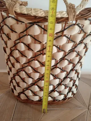 Cesta vintage mimbre y plástico beige/marrón
