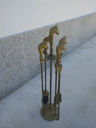 Set caminetto vintage cavalli in bronzo