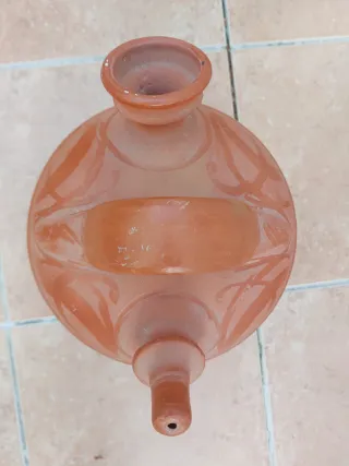 Bucaro botijo de barro antiguo decorado