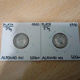 🇪🇦 5 MONEDAS DE PLATA DE 50 CENT. ALFONSO XIII
