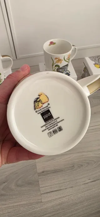 Lote 3 tazas de porcelana con oveja y pájaros