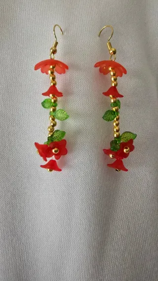 Orecchini Fiori Rossi e Foglie Verdi