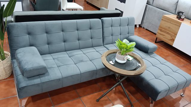 Sofá Chaise Longue Gris Terciopelo 198cm