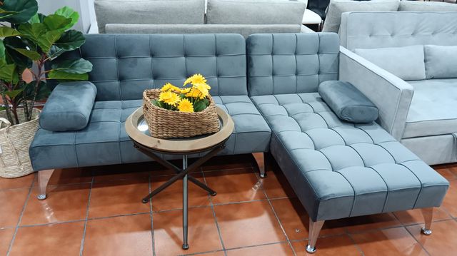 Sofá Chaise Longue Gris Terciopelo 198cm