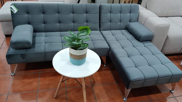 Sofá Chaise Longue Gris Terciopelo 198cm