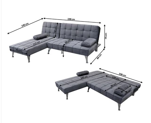 Sofá Chaise Longue Gris Terciopelo 198cm