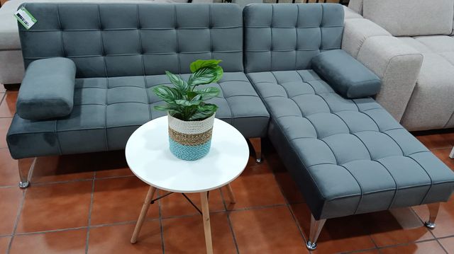 Sofá Chaise Longue Gris Terciopelo 198cm