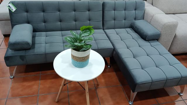 Sofá Chaise Longue Gris Terciopelo 198cm