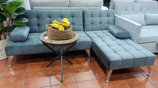 Sofá Chaise Longue Gris Terciopelo 198cm