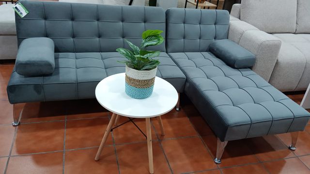 Sofá Chaise Longue Gris Terciopelo 198cm