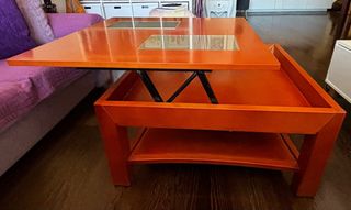 Mesa de centro elevable color cerezo 85x85 cm