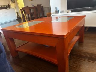 Mesa de centro elevable color cerezo 85x85 cm