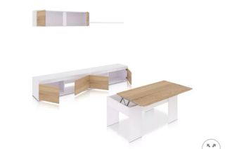 Mesa centro elevable madera y blanco