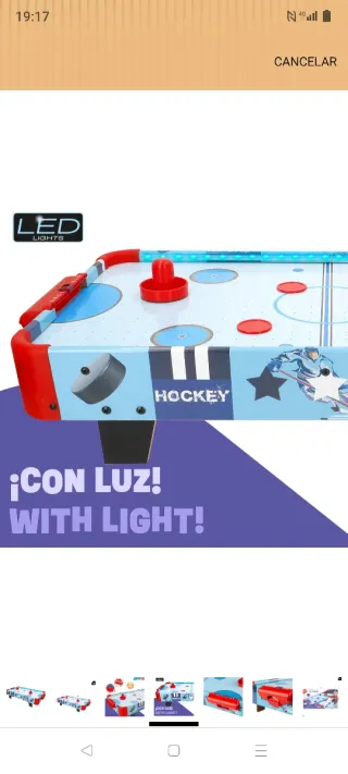 Tavolo Air Hockey per bambini, con luci LED, 60x32x13 cm