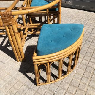 Mesa centro bambú Midcentury con 4 taburetes