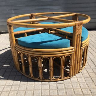 Mesa centro bambú Midcentury con 4 taburetes