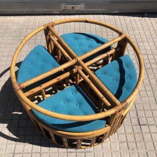 Mesa centro bambú Midcentury con 4 taburetes