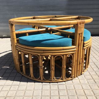 Mesa centro bambú Midcentury con 4 taburetes